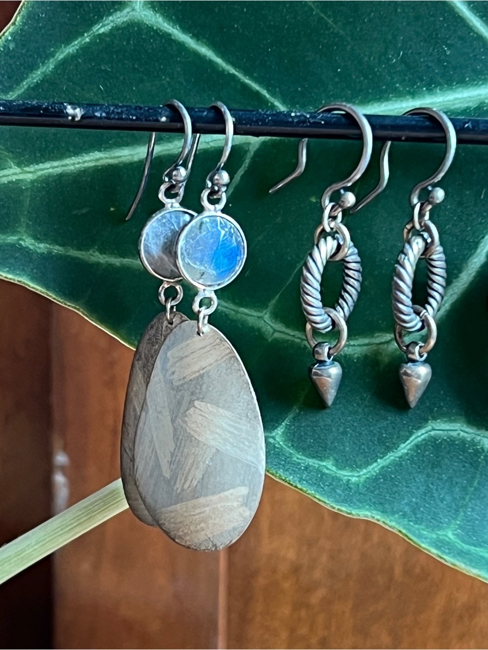 Set of Four Sterling Silver Dangle Earrings - Labradorite and White Pearl - Picture 3 of 5